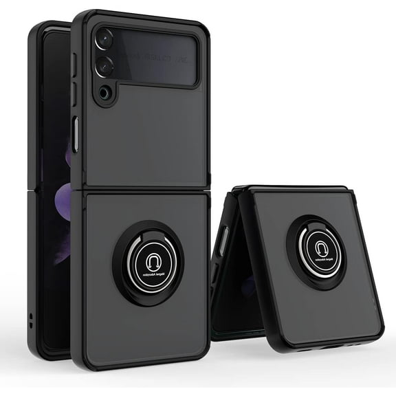 is specially designed for Samsung Galaxy Z Flip3(5G) Anti-fall,anti-fingerprint, built-in 360° rotating ring bracket solid and durable magnetic car phone case, suitable for 6.7inches Male-Black
