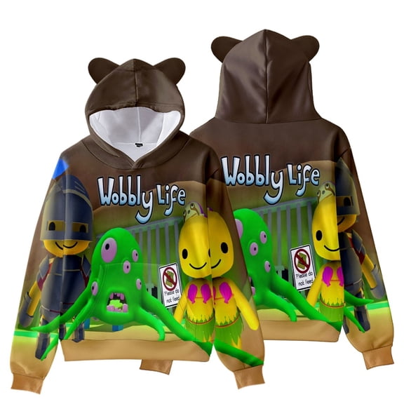 Boys Wobbly Life 3D Figure Hooide Wobbly Life Cat's Ear Shaped Sweatshirt Fashionable Casual Youth Hooded