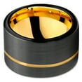 thumbnail image 2 of P. Manoukian Tungsten Wedding Band Ring 12mm for Men Women Black & 18K Yellow Gold Plated Pipe Cut Brushed Polished Lifetime Guarantee Size 14, 2 of 4