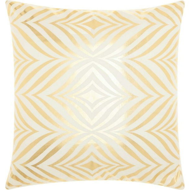 Nourison Luminescence Striped Ivory/Gold Decorative Throw Pillow , 18" x 18"