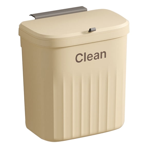 Wall-Mounted Kitchen Trash Can with Lid – Plastic Hanging Waste Bin for Food Scraps, Bathroom, Bedroom, Under Sink – Beige, 11.42 x 10.43 x 6.3 in