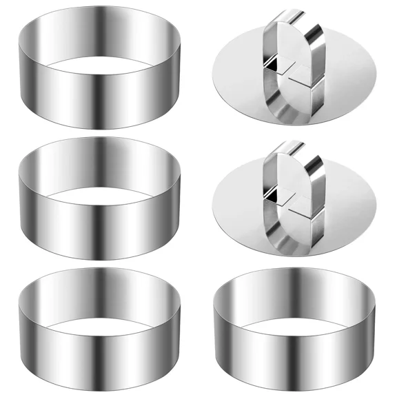 Round Cake Ring Mold, Stainless Steel 4 Inch Dessert Mousse Molds With Pusher