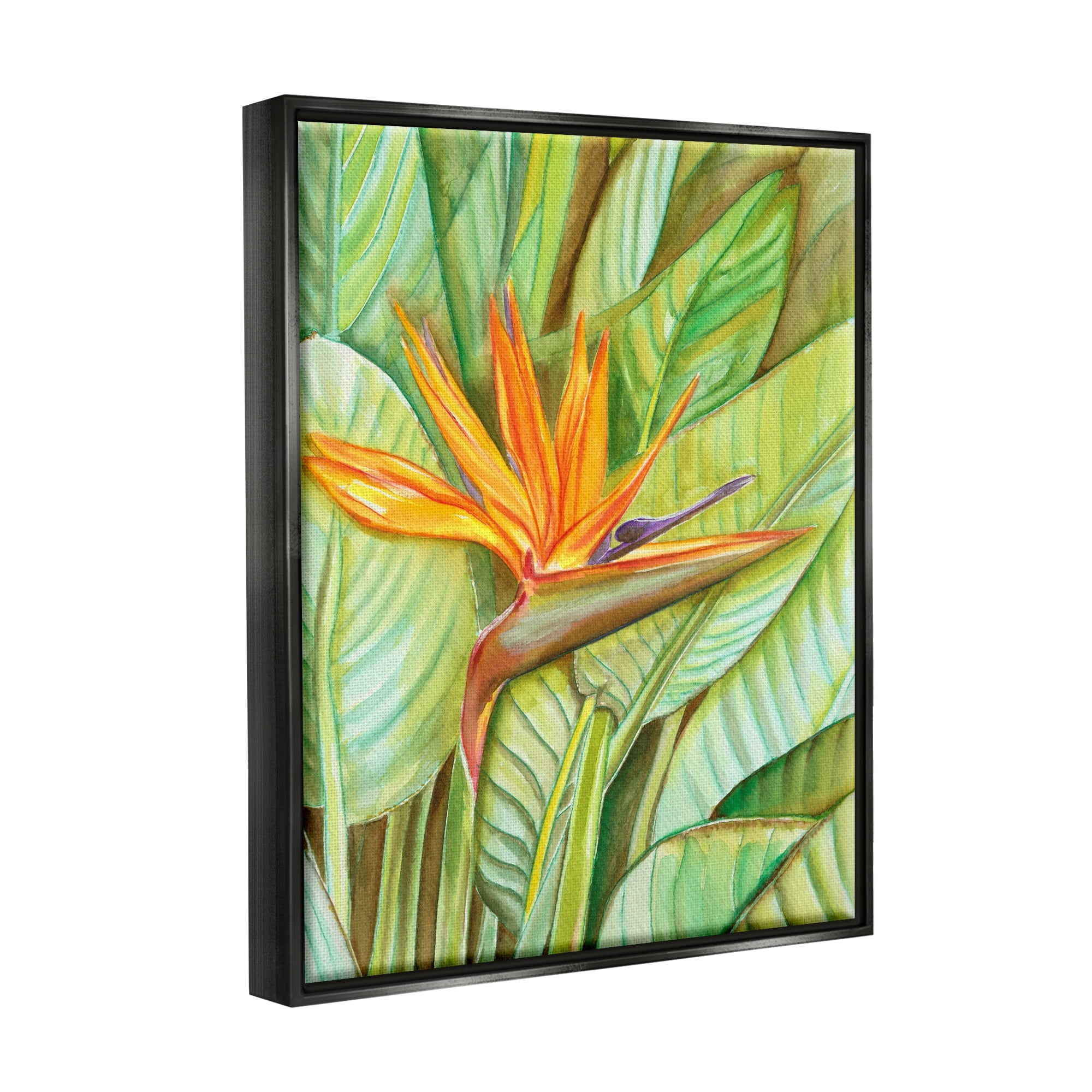 Stupell Industries Bird of Paradise Flower Leaf Petals Blooming Painting Metallic Gold Floating Framed Canvas Print Wall Art, Design by Elvira Errico