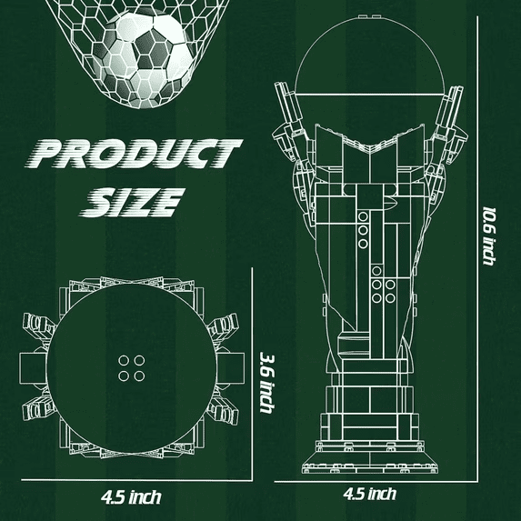 World Soccer Trophy Building Set, Football Award STEM Collection Display Model For Soccer Fans, 446 PCS