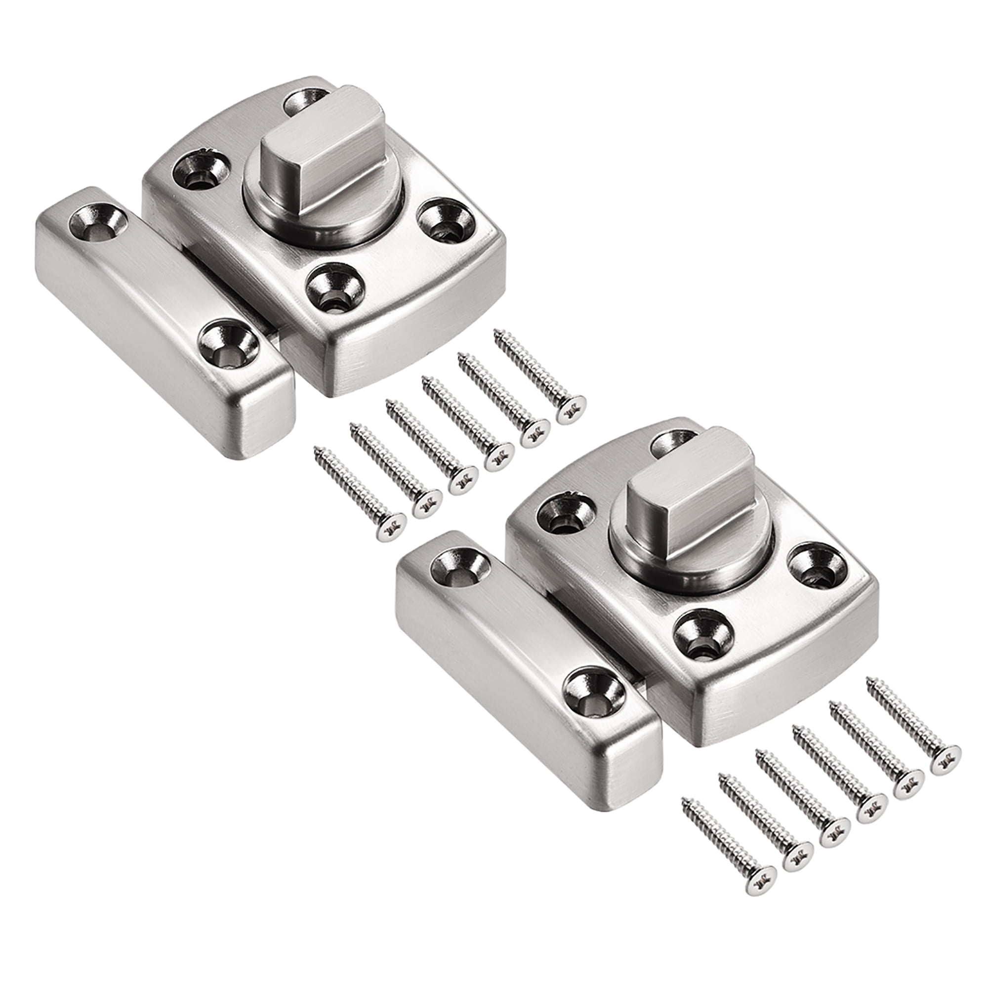 Rotate Bolt Latch, 1' Zinc Alloy Security Door Slide Lock, 2 Pcs (Silver)