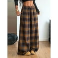 thumbnail image 6 of Women'S Plaid Checkered Pants Flannel Pajama Pants Lounge Wide Leg Baggy Sweatpants with Pockets Dark Brown XL, 6 of 7