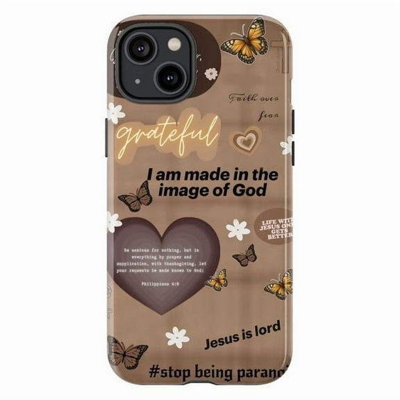 Butterfly Christian Collage Phone Case, Bible Verse & Faith Quote Design, Inspirational Aesthetic Cover for iPhone 16 15 14 13 12 11 Pro Plus Mini