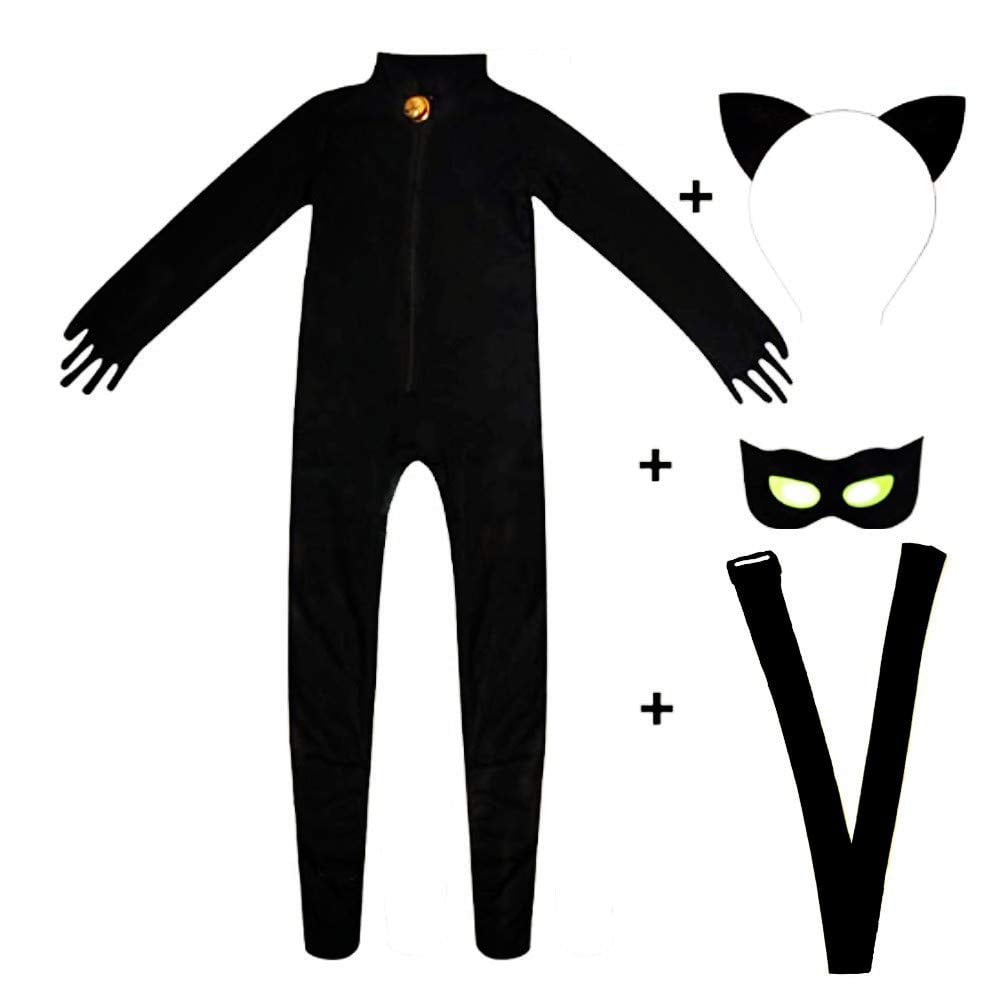 Kid S Miraculous Ladybug Cat Cosplay Jumpsuit Boy S Girls Costume Black Cat Noir Cosplay Costume Walmart Com Walmart Com