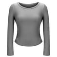 thumbnail image 4 of Uootdi Cropped Long Sleeve Shirts for Women Boat Neck Bell Sleeve Stretchy Slim Fit Going Out Tops Lightweight Plain Pullover Basic Y2K Tops Gift, 4 of 6