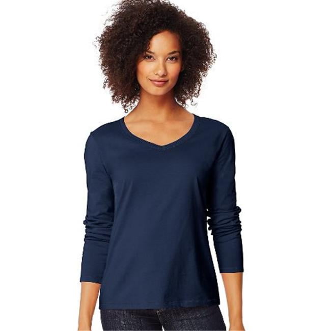 O9142 Womens LongSleeve VNeck TShirt, Navy Extra Large