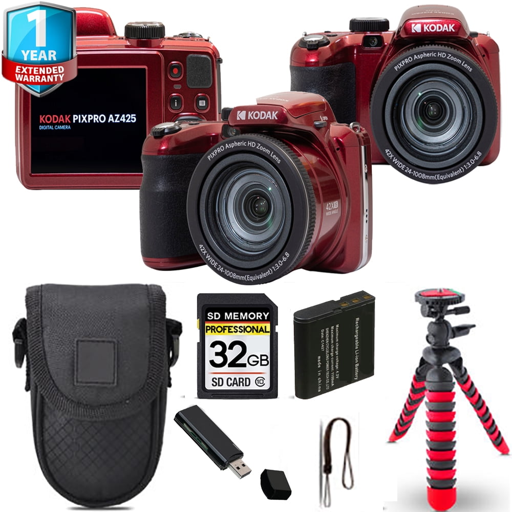 Kodak Pixpro AZ405 Digital Camera 40x Zoom Bundle In Red – Includes Memory Card, Case, Tripod & More