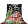 thumbnail image 2 of Merry Christmas Red Truck Throw Flannel Blanket 40x50In Vintage Green Plaid Gift Snowflake Black Super Soft Cozy Bed Blanket, Lightweight Plush Fuzzy Bed Throw for Bedroom Sofa Couch Living Room, 2 of 4