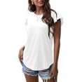 thumbnail image 2 of Ladies Summer T Shirt Fashion Solid Color Round Neck Ruffle Short Sleeve T Shirt Short Sleeve Tee Shirt Women, 2 of 4