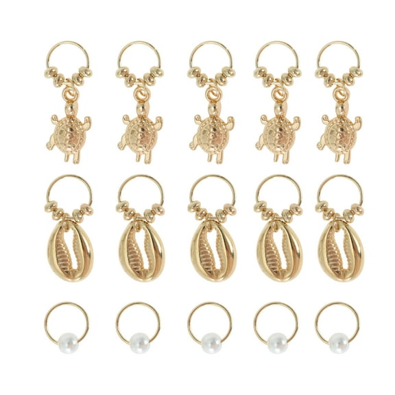 Unique Bargains Christmas 15 Hair Cuffs Dreadlock Faux Pearl Dreadlock Hair Clips Gold Tone