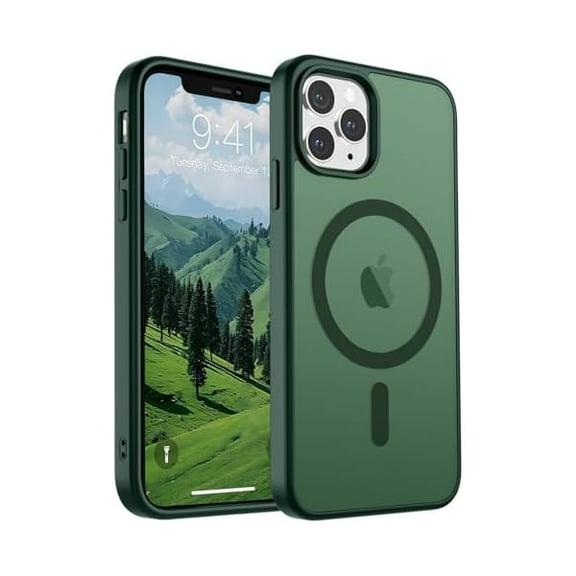 Magnetic for iPhone 11 Pro Max Case (Compatible with MagSafe) (10 FT Military Grade Drop Protection) Slim Translucent Matte Shockproof with Anti-Fingerprint Phone Case,Forest Green