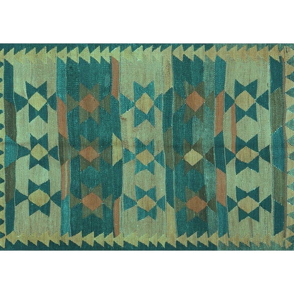Ahgly Company Machine Washable Indoor Rectangle Southwestern Turquoise Blue Country Area Rugs, 5' x 7'
