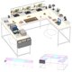 thumbnail image 3 of Yeshouse Mesa de juego, Mesa de computadora en forma de U, Mesa Gamer, Mesa de computadora de 126 pulgadas con soporte de Monitor y luces LED, 3 of 9