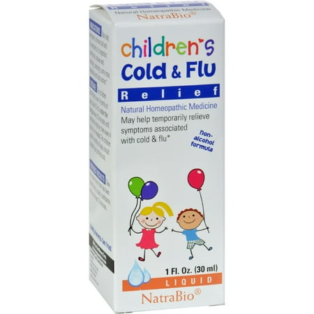 NatraBio Childrens Cold & Flu Relief Homeopathic Medicine | Kids and Infants 4 Months & Older | No Sugar, No Side Effects & Non-Drowsy | 1 Fl. Oz.