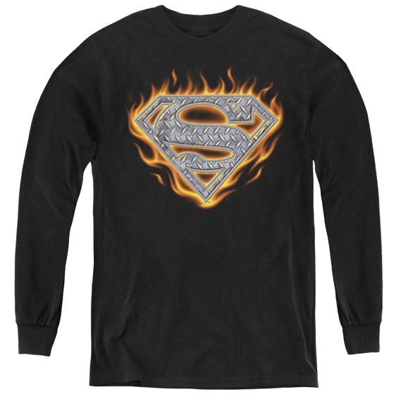 Superman - Steel Fire Shield - Youth Long Sleeve Shirt - Large