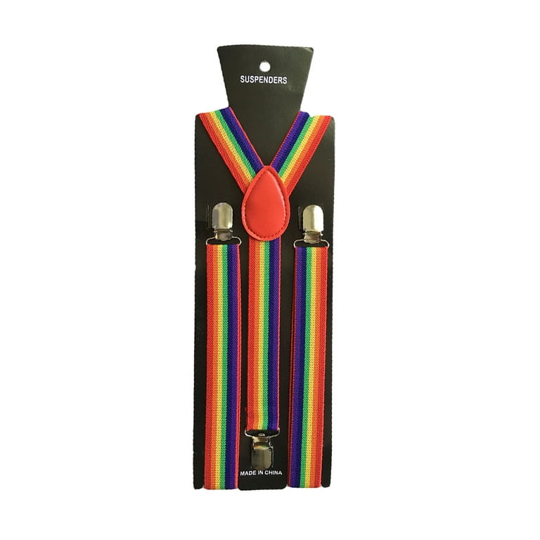 Children's Rainbow Skinny Braces // Kids Pride Flag Elastic Clip on Braces  // X Back Elasticated Suspenders // Handmade Pride Braces 