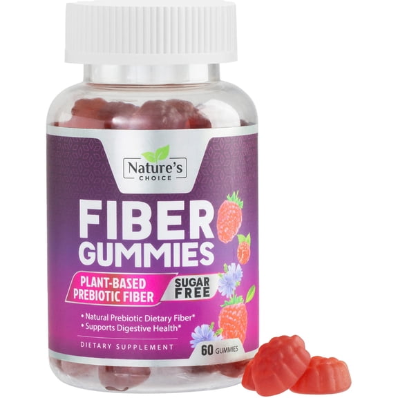 Fiber Gummies 4g - Sugar Free Fiber Gummy Supplement for Adults, Daily Prebiotic Gummy Digestive Health Support - Plant Based Soluble Chews, Prebiotics Supports Regularity & Digestion - 60 Gummies