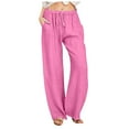 thumbnail image 1 of Women High Waisted Wide Leg Pants Fashion Drawstring Elastic Trousers Comfy Straight Leg Long Pants With Pockets, 1 of 5