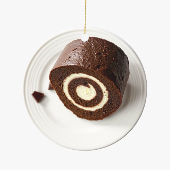 Swiss Roll Cake Chocolate with Cream Switzerland Dessert Cuisine Food Lovers Foodie Novelty Holiday Christmas Ornament Xmas Tree Gift (Flat Design Printed on Ceramic, NOT 3D)