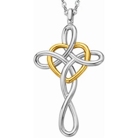Stainless Steel Love Knot Heart Shaped Cross Pendant Necklace