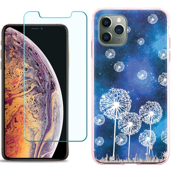 For Apple iPhone 11 Pro Case , Slim-Fit TPU Protective Phone Case with Tempered Glass Screen Protector, by OneToughShield ® - Dandelion Stars