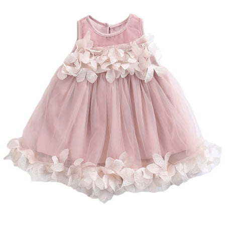 

Toddler Kids Baby Girls Princess Cute 3D Dress Flower Petals Wedding Tutu Dresses Sleeveless Tulle Party Clothes Summer 0-7Y