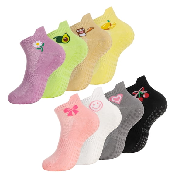 Bocaoying 8 Pairs Pilates Socks for Women, Yoga Socks with Grips for Barefoot Workout, Women Size 6-9, Non Skid Barre & Hospital Ankle Socks