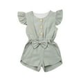 thumbnail image 1 of Seyurigaoka Girl's Solid Color Jumpsuit Ruffle Sleeve Button Down Bow Romper, 1 of 4