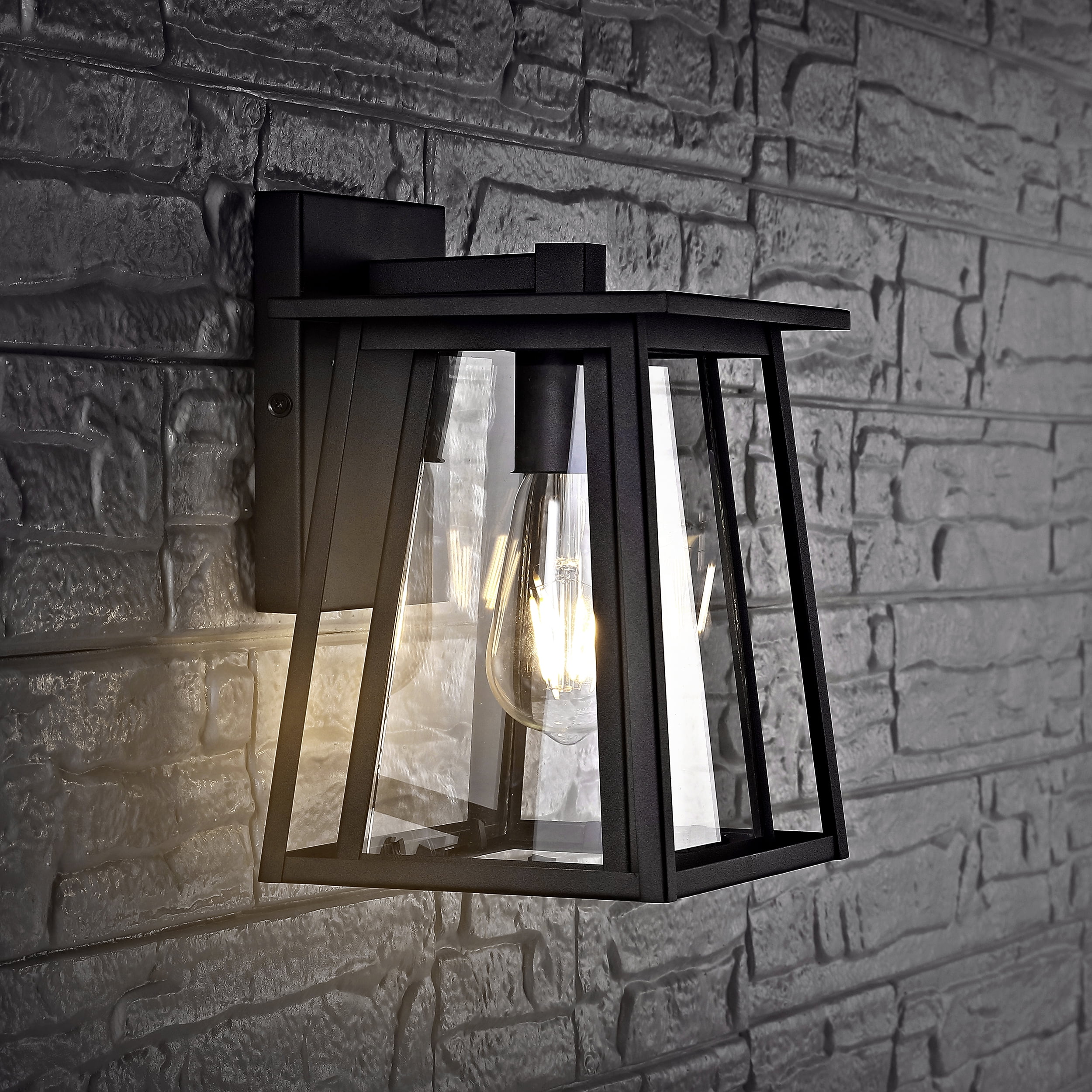 SAFAVIEH Stern LED Black Aluminium Outdoor Wall Sconce with Clear Glass Shade