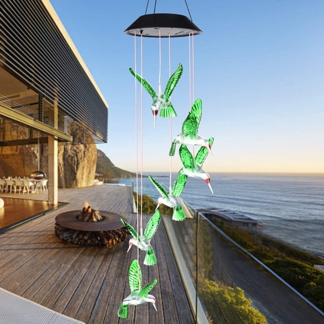 campanas de viento solar de colibrí, regalos de pájaros para los amantes de las aves, regalo de cumpleaños de la abuela, regalos de mamá, regalo de jardinería