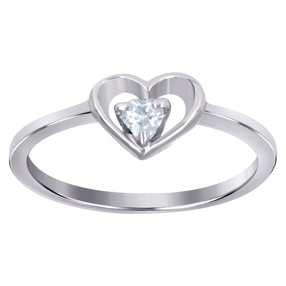 925 Sterling Silver Womens Trillion Cubic Zirconia Heart Love Ring 7x1.3mm Wide Size 5 Statement Ring for Women