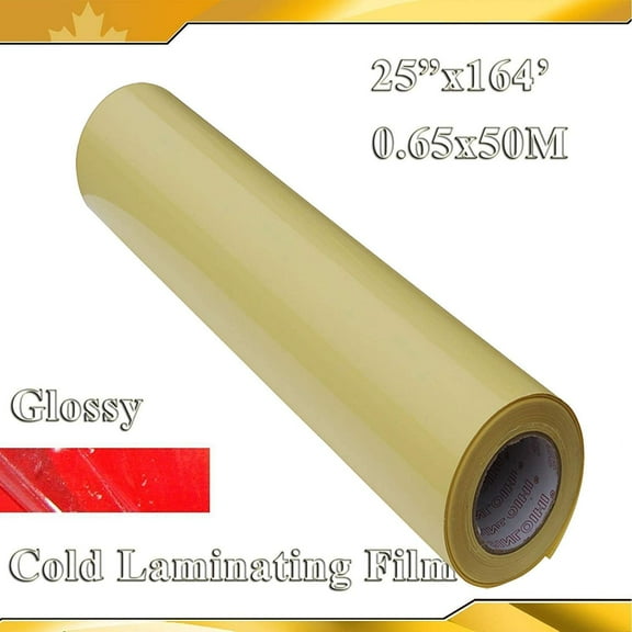 INTBUYING 25inX164Ft Glossy Cold Laminating Film Yellow Self-Adhesive Lamination Vinyl Film 1Roll for Cold Lamina-tor