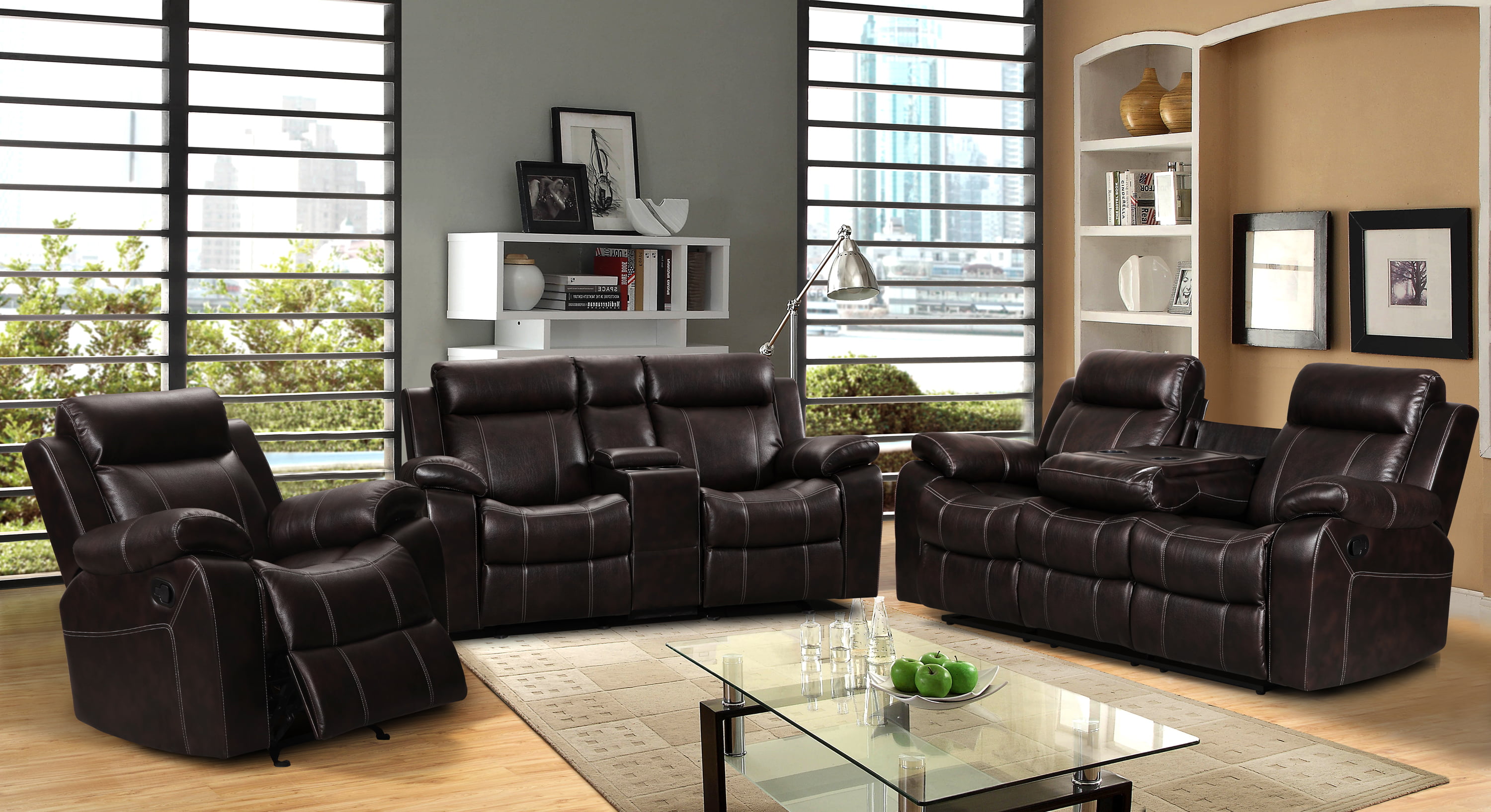 Vivienne Dark Brown Leather Air 3 pc Reclining Sofa set with