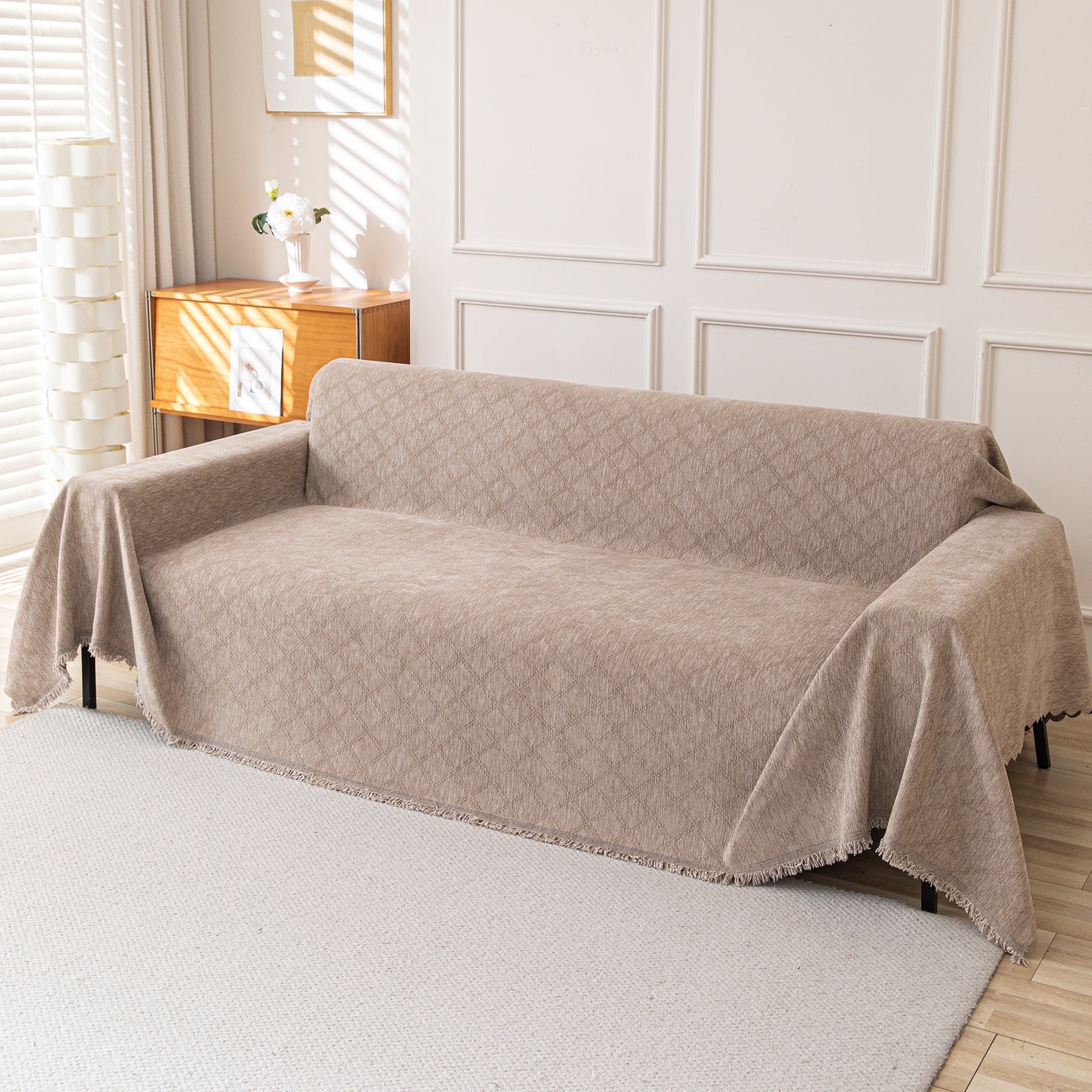Smuge Sofa Cover, Sofa Slipcovers Couch Covers Protector 3 Cushion Throw Sofa Towel for L Shaped Couch Suitable for All Seasons (71"x 134", Light Coffee)