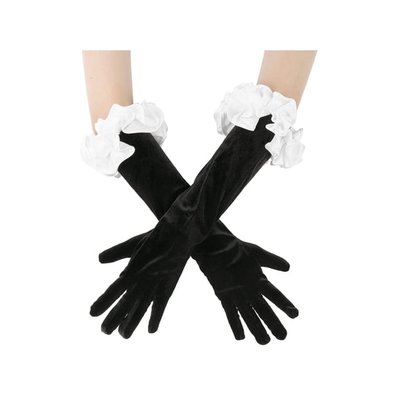 INSPIRE CHIC Women's Long Puff Gloves Female Full Finger Elbow Ruffled Arm Sleeves for Bridge Wedding Party Banquet Prom Grace Dress Black