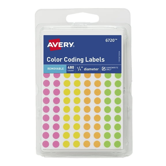 Avery Color Coding Labels, 1/4" Round, Paper, Removable, Neon Colors, Handwrite, 480 Labels