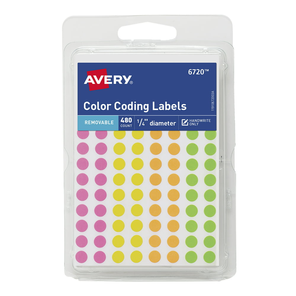 Avery Color Coding Labels, Removable, 1/4" Round, MultiColor, 480