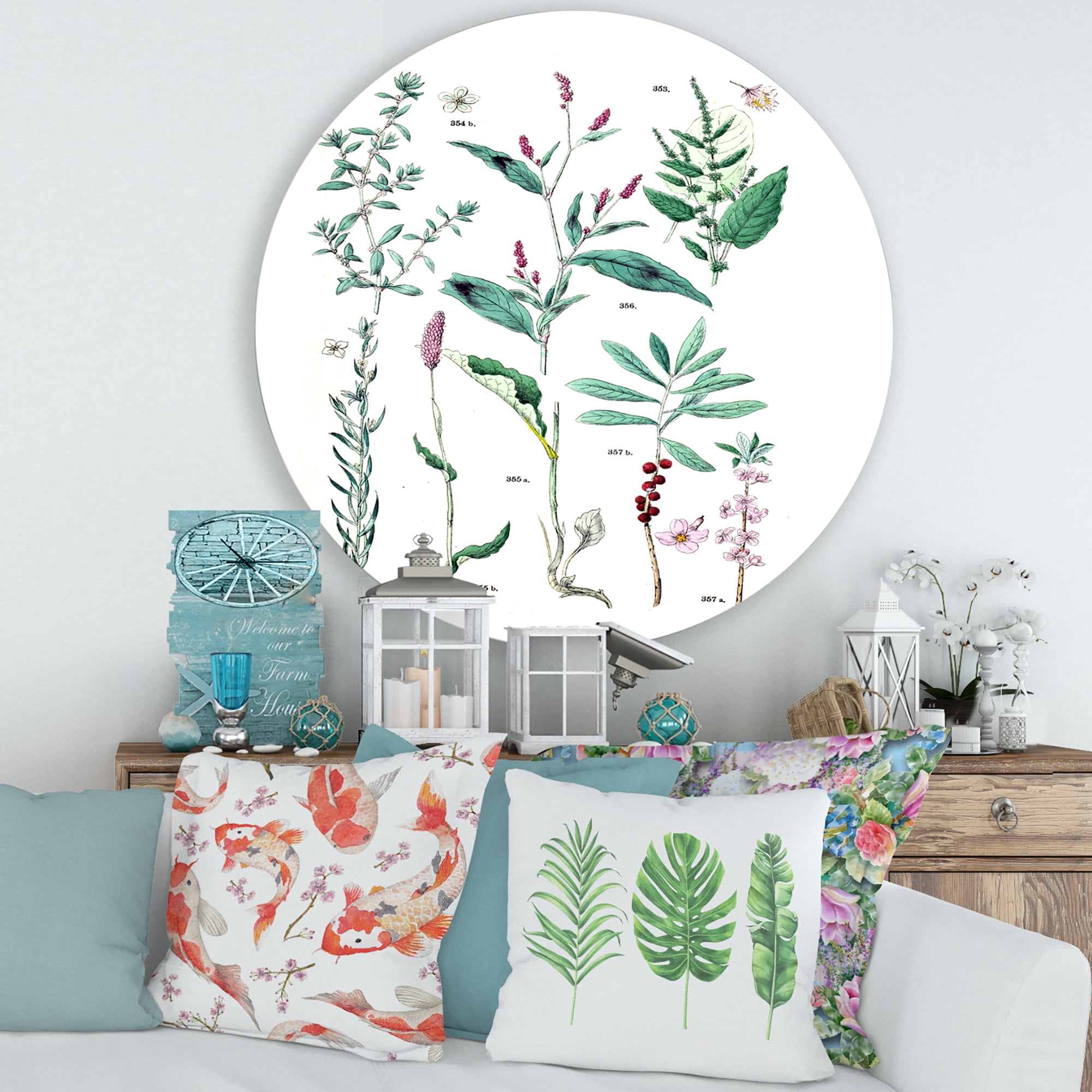 Designart 'Ancient Plants' Traditional Circle Metal Wall Art 29x29 - Disc of 29