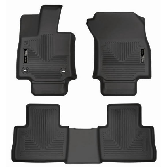 Fits 2019-2021 Toyota RAV4 Husky Liner Floor Liner 95501 WeatherBeater; Molded Fit; Smooth Arcing Ribs/Raised Heel Pad; Black; Rubber; 3 Piece