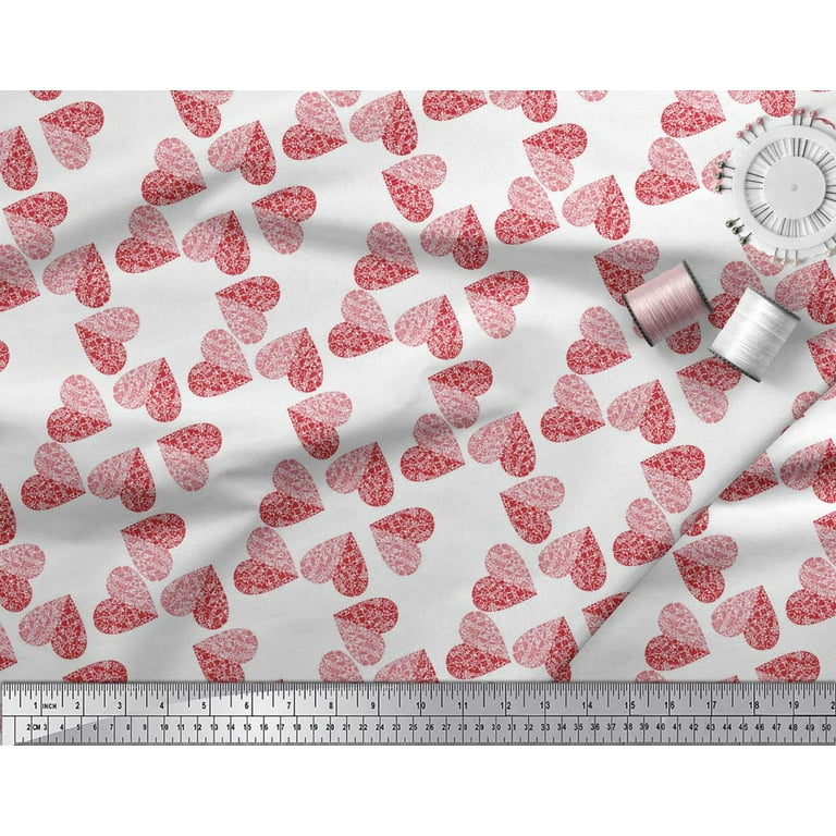 Soimoi Red Rayon Fabric White Heart Print Fabric by The Meter 42