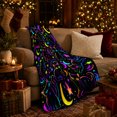 thumbnail image 3 of Glowing Neon Cats Celestial Moons Black, Playful Pet Portrait Pattern, Warm Flannel Blanket for Living Room and Bedroom, Cat Lovers Halloween Gift, Pet Lover Home Decor, 3 of 9
