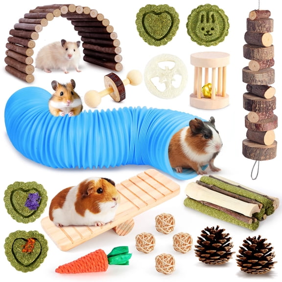 Sunfenle Guinea Pig Enrichment Chew Toy Set Birch Wood Safe Chewable Small Animal Molar Toys Set for Teeth Care