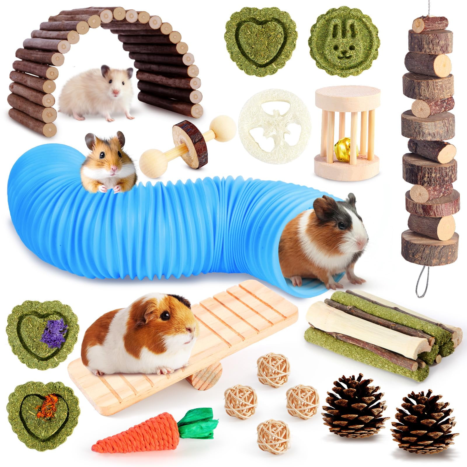 Sunfenle Guinea Pig Enrichment Chew Toy Set Birch Wood Safe Chewable Small Animal Molar Toys Set for Teeth Care