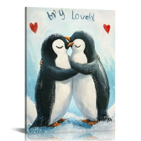 Creowell Penguins Hugging Love Wall Art Modern Canvas Prints Home Decor Living Room Bathroom Bedroom Office 12x16in