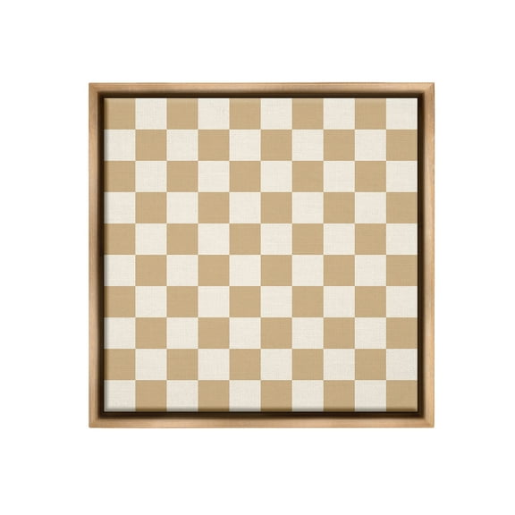 Stupell Industries Neutral Checkered Pattern Abstract Painting Brown Floater Framed Canvas Art Print Wall Art, 25 x 25