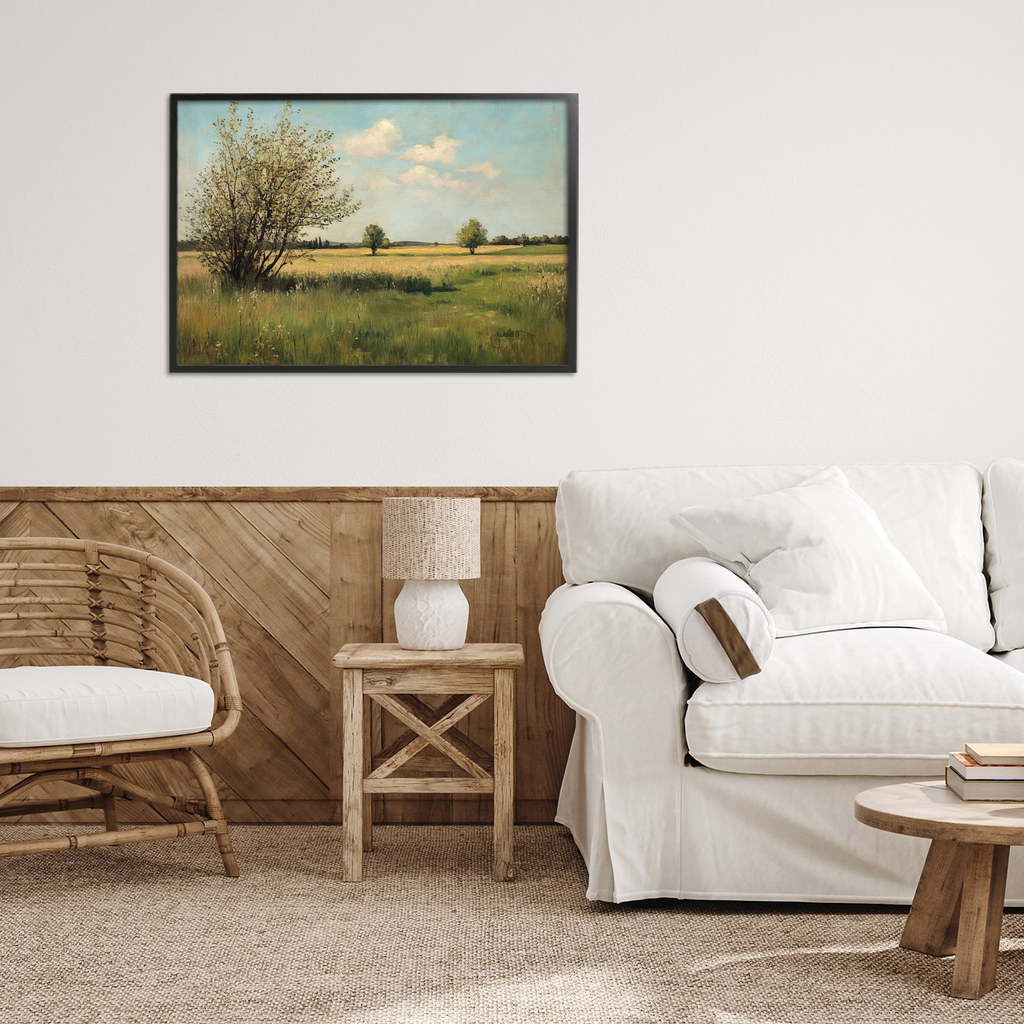 Stupell Industries Peaceful Meadow Under Serene Sky Black Framed Giclee Art, design by Petal Prints Design